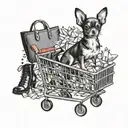shopping cart, shopping bags, makeup, diamonds, high heels, tiny chihuahua  tattoo design idea