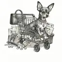 shopping cart, shopping bags, makeup, diamonds, high heels, tiny chihuahua  tattoo design idea