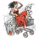 sexy lady pushing a shopping cart filled tattoo design idea