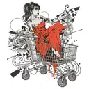 sexy lady pushing a shopping cart filled tattoo design idea