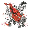 sexy lady pushing a shopping cart filled tattoo design idea