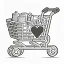 A minimalist tattoo of a shopping cart silhouette with a heart symbol inside, reflecting the client's love for helping others tattoo design idea