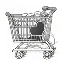 A minimalist tattoo of a shopping cart silhouette with a heart symbol inside, reflecting the client's love for helping others tattoo design idea