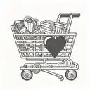 A minimalist tattoo of a shopping cart silhouette with a heart symbol inside, reflecting the client's love for helping others tattoo design idea