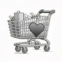 A minimalist tattoo of a shopping cart silhouette with a heart symbol inside, reflecting the client's love for helping others tattoo design idea