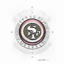 1986 mustang in front of 49ers logo tattoo design idea