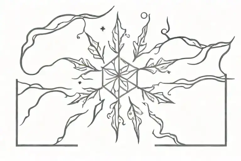 snowflake moon sun dried leaf lightning tattoo design idea