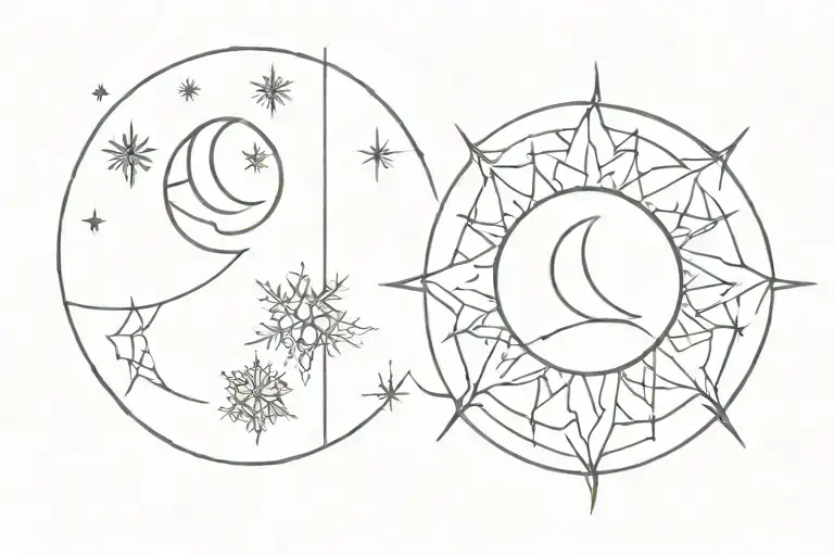 snowflake moon sun tattoo design idea