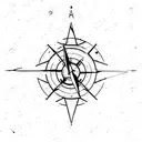 A minimalist mountain range with a compass in the center, symbolizing your love for hiking and your ability to navigate challenges in your managerial role. tattoo design idea