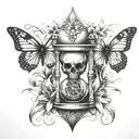 Hourglass with Skull with Spider Lily with Butterfly tattoo design idea