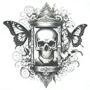 Hourglass with Skull with Spider Lily with Butterfly tattoo design idea