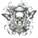 Hourglass with Skull with Spider Lily with Butterfly tattoo design idea
