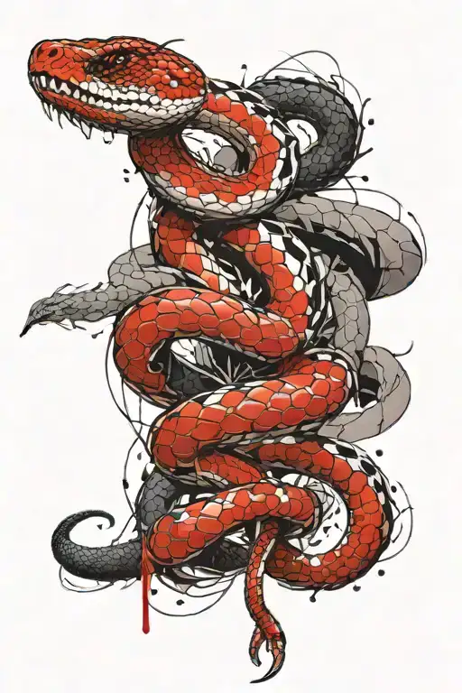 The snake wraps around his arm and descends to the scale tattoo design idea