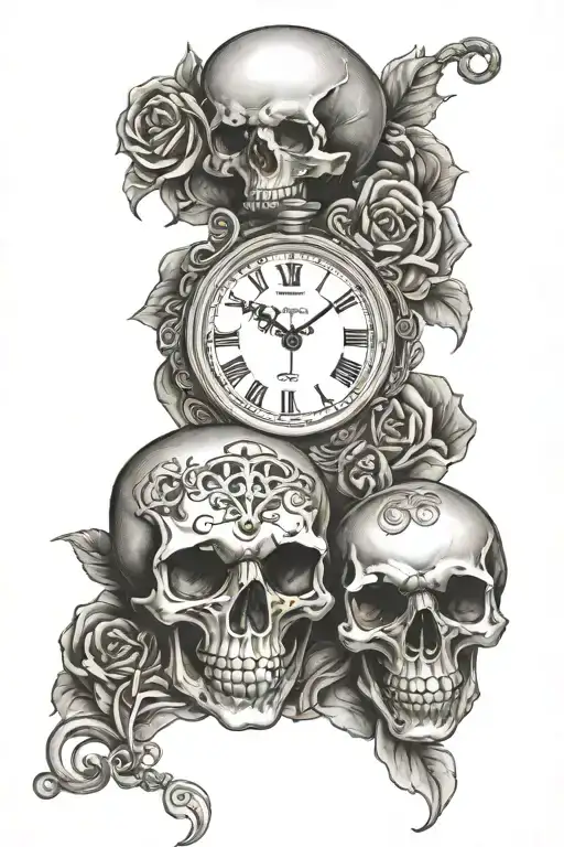 momento mori pocket watch skull tattoo design idea