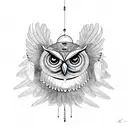 owl with wide open wings holding a dream catcher  tattoo design idea