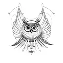 owl with wide open wings holding a dream catcher  tattoo design idea