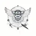 owl with wide open wings holding a dream catcher  tattoo design idea
