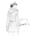 a lady looking through the window at some construction site cranes tattoo design idea