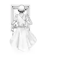 a lady looking through the window at some construction site cranes tattoo design idea