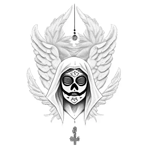 angel whit balaclava holding a money bag  tattoo design idea