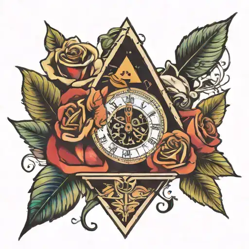triangle made of roses with clock hands pointing to 3 tattoo design idea