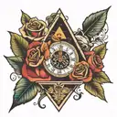triangle made of roses with clock hands pointing to 3 tattoo design idea