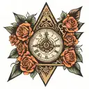triangle made of roses with clock hands pointing to 3 tattoo design idea
