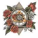 triangle made of roses with clock hands pointing to 3 tattoo design idea