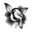 canary bird with a butter fly tattoo design idea