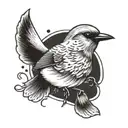 canary bird with a butter fly tattoo design idea