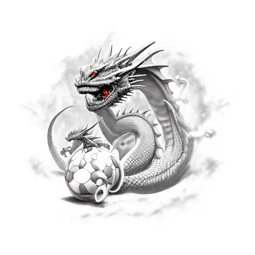 three dragons, two big and one small, the first one is red, the second one is black and the baby dragon is white. tattoo design idea