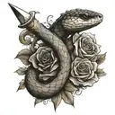 Snake on a dagger. The dagger should go through a rose. Dagger Handle should be unique. tattoo design idea