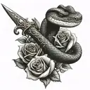 Snake on a dagger. The dagger should go through a rose. Dagger Handle should be unique. tattoo design idea