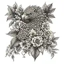 A nature-themed sleeve tattoo with snakes, hyenas, and eagles hidden among foliage and flowers tattoo design idea