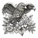 A nature-themed sleeve tattoo with snakes, hyenas, and eagles hidden among foliage and flowers tattoo design idea