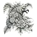 A nature-themed sleeve tattoo with snakes, hyenas, and eagles hidden among foliage and flowers tattoo design idea