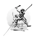 A powerful image of David slaying Goliath, with intricate details and shading tattoo design idea