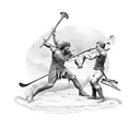 A powerful image of David slaying Goliath, with intricate details and shading tattoo design idea