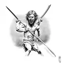 A powerful image of David slaying Goliath, with intricate details and shading tattoo design idea