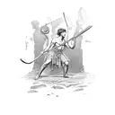 A powerful image of David slaying Goliath, with intricate details and shading tattoo design idea