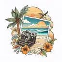 Polaroid beach scene tattoo design idea