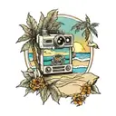 Polaroid beach scene tattoo design idea