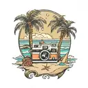 Polaroid beach scene tattoo design idea