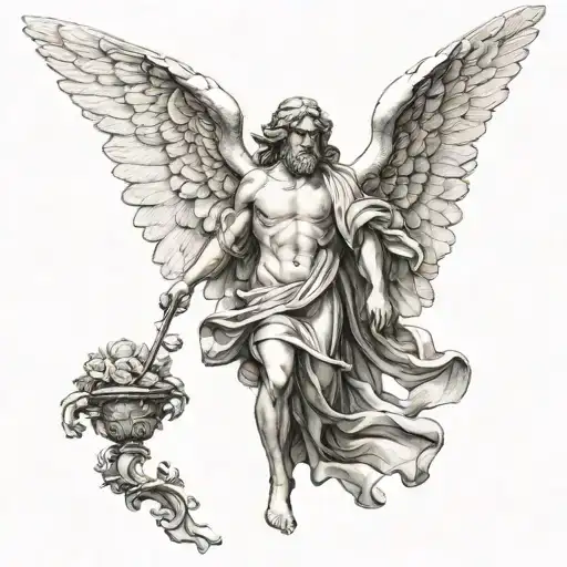 biblical imagery with angel tattoo design idea