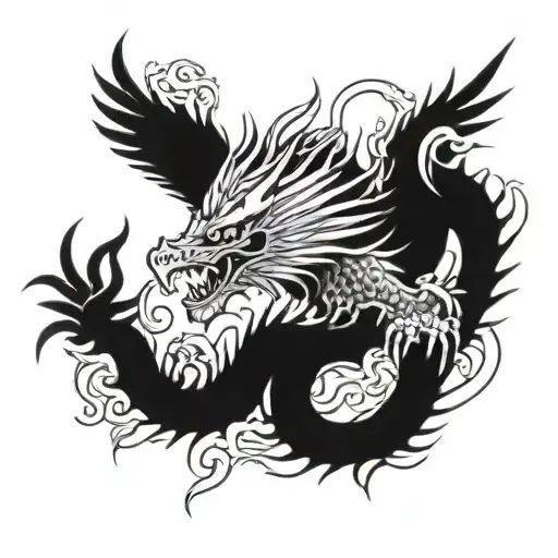 japanese dragon flying eagle tattoo design idea