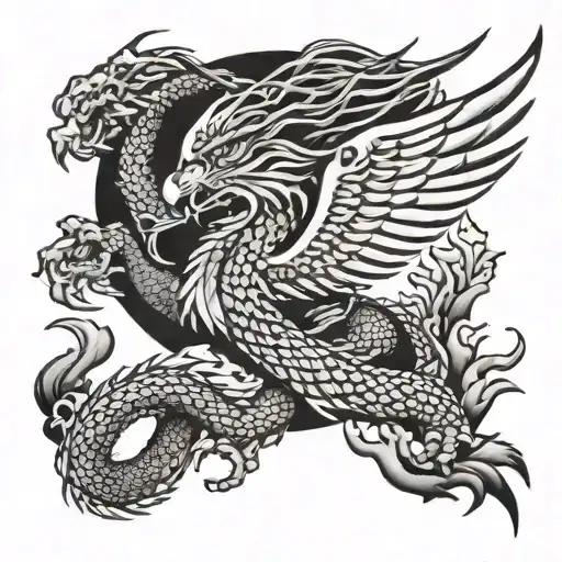 japanese dragon flying eagle tattoo design idea