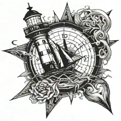 nautic compass rose kraken light house anchor tattoo design idea