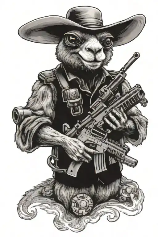 alpaca frogman with machine gun tattoo design idea