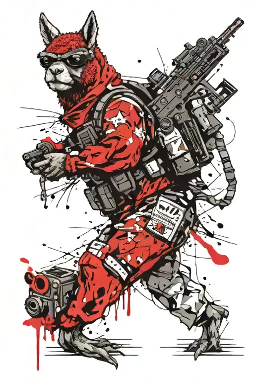 alpaca frogman with machine gun tattoo design idea