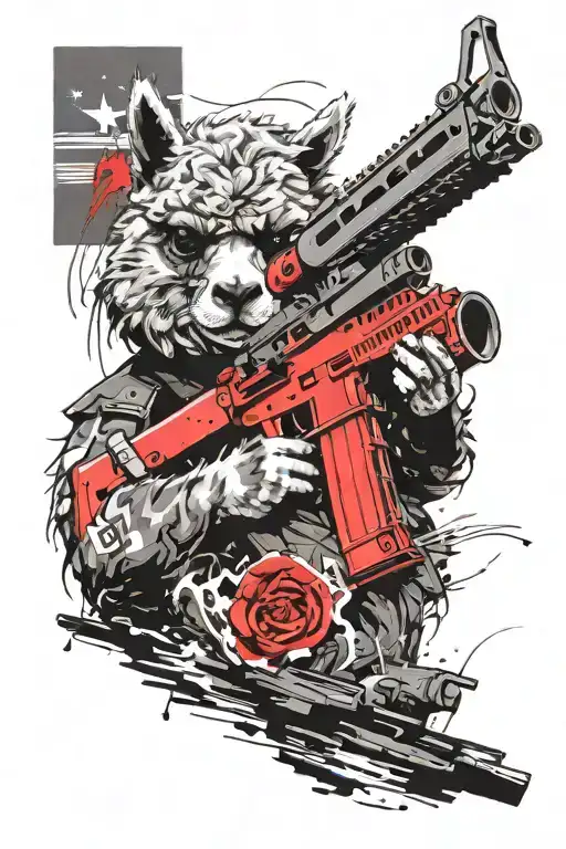 alpaca navy seal with machine gun  tattoo design idea